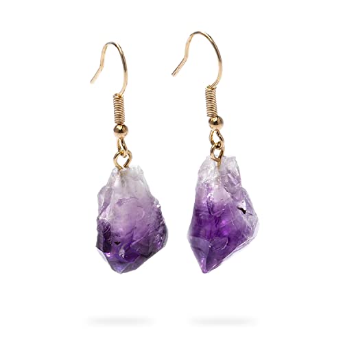 Ayana Crystals Raw Amethyst Earrings – Genuine February Birthstone Jewelry, N...