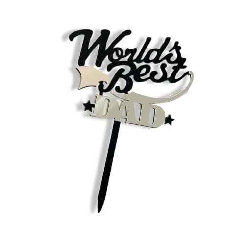 Craft Cart Decoración acrílica para tarta para cumpleaños o día del padre con el mejor papá del mundo, idea de decoración de fiesta color plateado y negro
