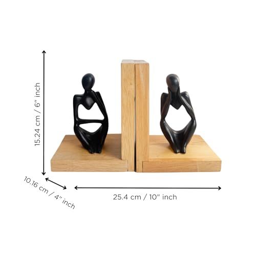 Image of eCraftIndia Wooden Book End with Resin Thinker Statues Showpiece for Home Decor Office Table | Gift for Housewarming Birthday