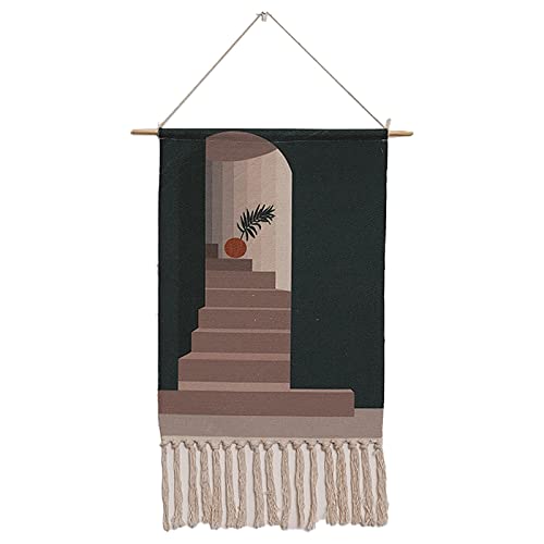 Tapisserie macramé bohéme MARMODAY pour réchauffer un mur blanc vide de salon ou de bureau