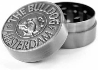 The Bulldog Amsterdam Grinder, 2 Piece Embossed Silver Metal, Manual, For King Size Rolling Papers