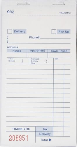 Choice White Delivery Order Form Paper, Carbonless 3 Part Book 50 Sheets (10 Pack - 500 Total Sheets)