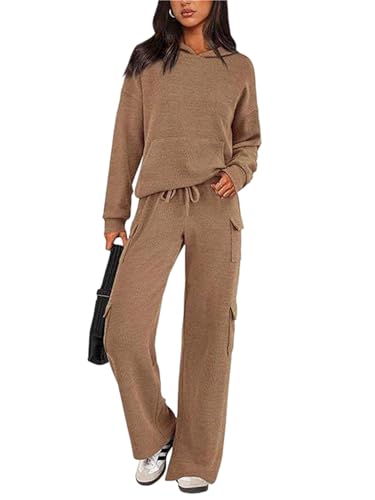 Survêtement d'automne pour femme ensemble 2 pièces sweat à capuche camel taille L confort