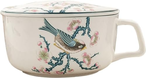 Cuencos de Porcelana Juego de platillos, tazón Grande cerámica for Sopa arroz con asa, 900 ml, Apto for Cebolla Francesa, Avena y ensaladas. Apto for microondas lavavajillas. - Bird