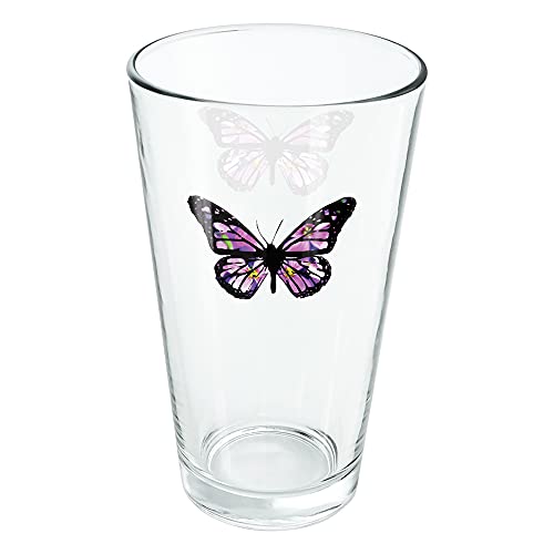 LOGOVISION Butterfly With Flowers 16 oz Pint Glass, Tempered Glass, Printed Design & A Perfect Fan Gift | Great for Cold Beverages, Soda, Water