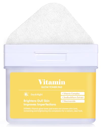 Image of DERMAL Vitamin C Toner Pads 120 Count - Niacinamide Sea Buckthorn Vitamin 11 Complex for Dark Spots & Dull Skin - Vegan Pure Cotton Pads with Tweezers (Korean Skincare)