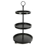 Wooden 3 Tiered Tray Stand, Farmhouse Round Black 3 tier Decorative Tray for Home Kitchen Table Decor, Serving Tray for Coffee Bar Party Weddding Holiday Decorations Fruits and Cupcake Display