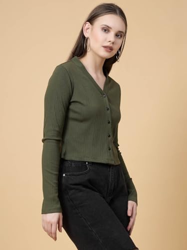 Image of Rigo Casual Wear V Neck Rib Knit Top for Women | Slim Fit Long Sleeves Western Tops for Women