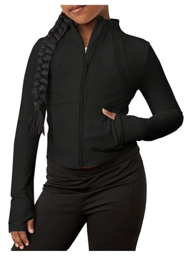Girl's Zip Up Running Jacket Long Sleeve Fitted Workout Outerwear with Pockets Sportswear