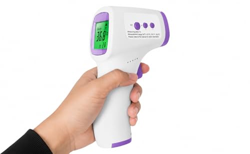 Image of Non-Contact Infrared Forehead Thermometer for Adults & Kids | Fast & Accurate Digital Fever Check | LCD Display | 3-Color Fever Indicator | Memory Function | Free 2xAAA Batteries Included