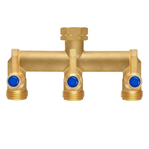 Brass Garden Hose Splitter, 3 Way Hose Splitter, Outdoor Hose Splitter, GHT 3/4 in. Female Inlet and 3 Way 3/4 in. Male Outlet for Regulating and Shutting Off Water Flow