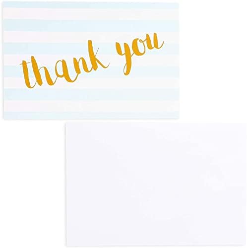12 Pack Thank You Cards with Envelopes Bulk, Blue and White Stripes, for Bridal Shower, Baby Shower, Graduation, Business, Bridal Party (10.2 x 15.2 cm)