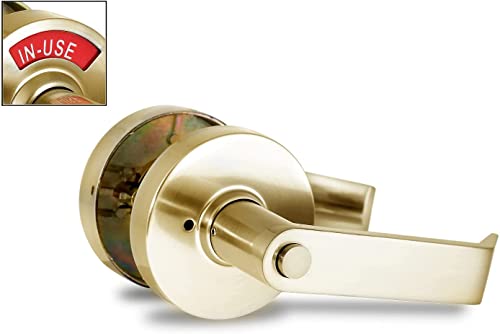 Vizilok Ada Compliant, Single Egress Indicator Privacy Lock C5Fd-L Durable Ansi Grade 2 Comp Commercial Lefthanded Non Reversible In-Use Or Vacant Push Button Lever - Satin Brass #TOP1