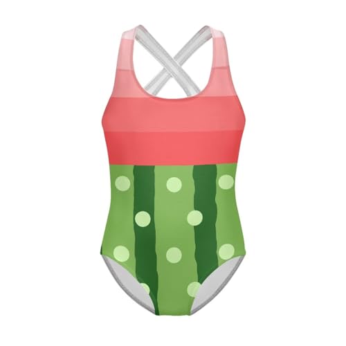 Viewamoon Girls Watermelon Swimsuit for Kids Cross-Back Shoulder Straps Swimwear One Piece Bathing Suits Size 11-12 for Swimming Spa Pool Beach Vacation