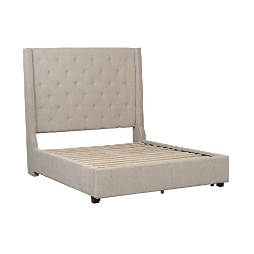 Lexicon Eulalie Upholstered Platform Bed With Storage, King, Beige #TOP4