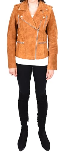 Veste de motard en daim Selena femme en marron clair fermeture éclair taille 40 regular - 5