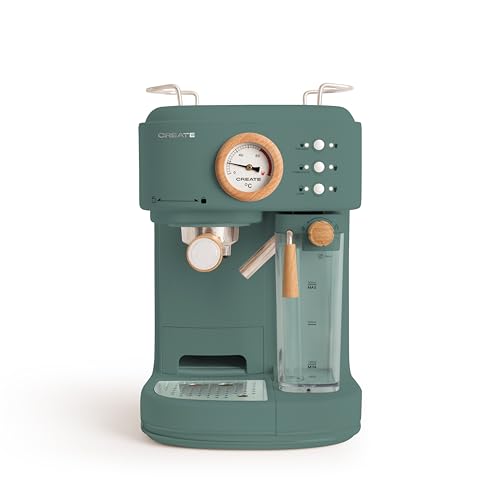 CREATE / THERA RETRO PRO/Halbautomatische Espressokaffeemaschine Grün-Sage / 20 bar, Milchtank, Tropfschale, zwei Ausläufe, Fassungsvermögen 1.5L, für gemahlenen Kaffee, 1250W