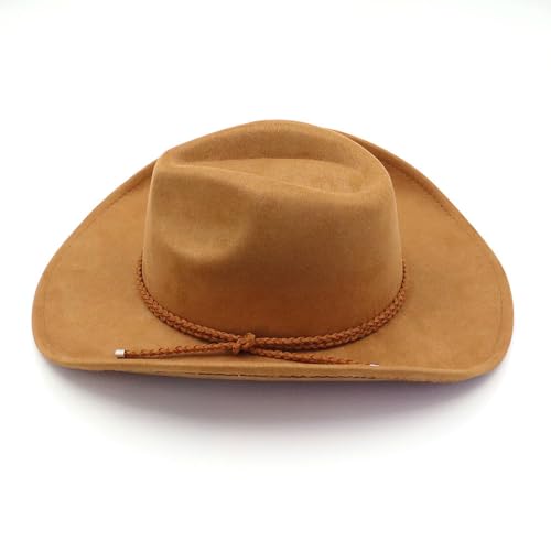 Image of Western Cowboy Hat for Women Men Wide Brim Cowboy Hat for Women with Woven Buckle Belt Suede Classic Fedora Hats