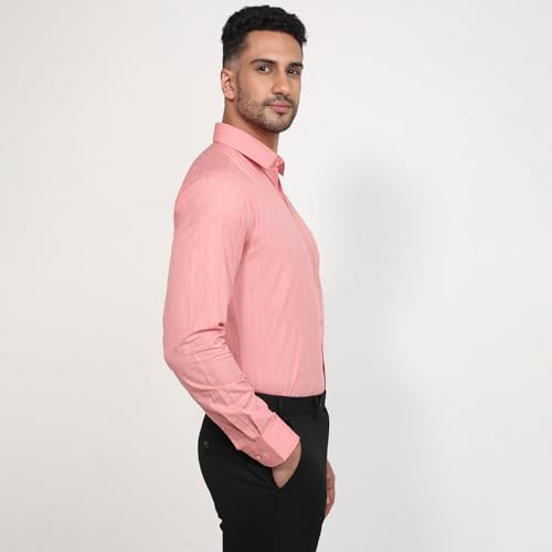 Image of Raymond Men Slim Fit Solid Pattern Pure Cotton Semi Cutaway Collar Full Sleeve Formal Shirt