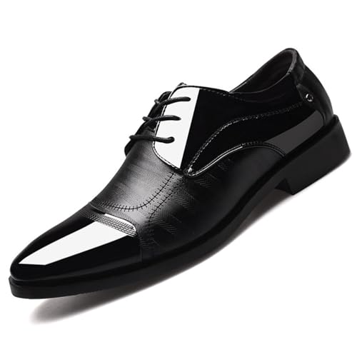 YZABEL Men's Faux Patent Leather Tuxedo Dress Shoes Lace-Up Comfortable Non-Slip Dress Sneakers Business Work Office Dress Shoes