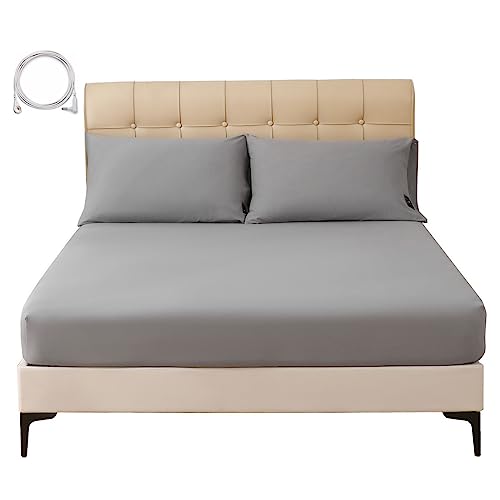 Grounding Sheets Queen, 90% Organic Cotton+10% Silver, Fitted Grounded Bed Sheet Deep Pocket for Improved Sleep & Wellness (Gray, Queen - 60"x80"x15")