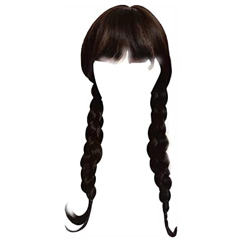 Wednesday Addams Cosplay Wig,Addams Cosplay Synthetic Long Black Braids Hair with Fringe for Halloween Cosplay Party Cover