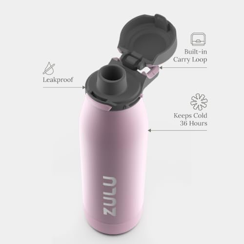 Image of ZULU Ace Vacuum Insulated Stainless Steel Water Bottle with Chug Spout, Leak-Proof Locking Lid and Removable Base for School, Backpack, Sports, Gym, Travel