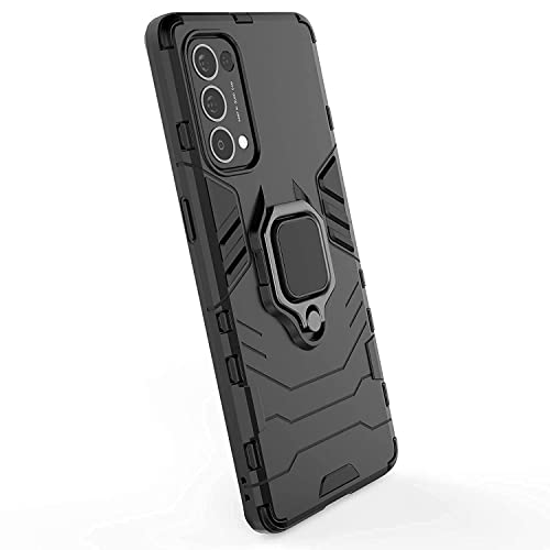 Image of WOW IMAGINE Shock Proof Back Case Mobile Cover for Oppo Reno 5 Pro | Back Cover Case (Tough Armor | Hybrid PC + TPU | Ring Holder & in-Built Kickstand | Black)