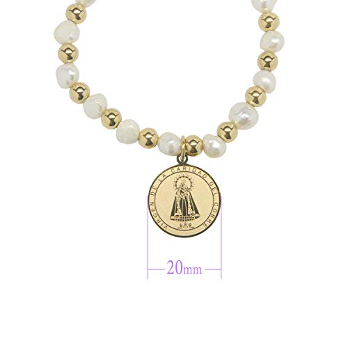 Virgen de la Caridad del Cobre Religious Catholic Bracelet with Stainless Steel Medal and Pearl Beads (SSBCOMPM-WG)2
