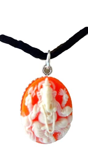 Pendentif camée Ganesh orange en argent 925, amulette porte-bonheur et spirituelle
