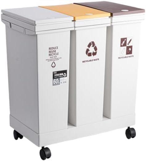 lisBaby 分別ゴミ箱 家庭用 台所ダイニング向け 24L-60L 乾湿分離 蓋付きプッシュ式 キャスター付き取り外し可能 スリ
