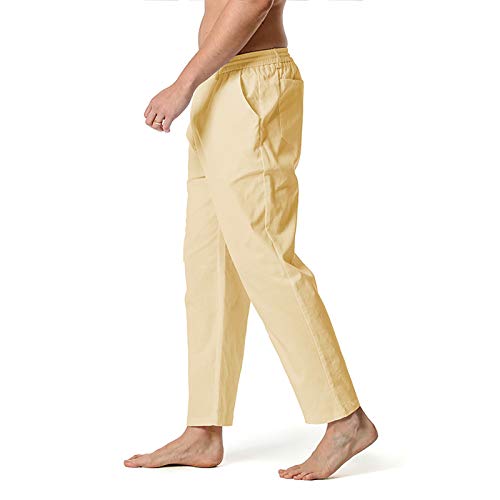 Linen Pants for Men Linen Drawstring Pants Elastic Waist Lightweight Trouser Casual Yoga Summer Beach Pants Linen Pant A12