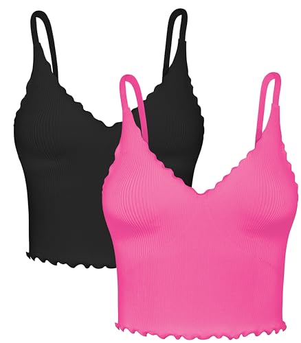 Image of Sunzel Tank Top for Women, V Neck Seamless Ribbed Crop Camisole with Ruffles