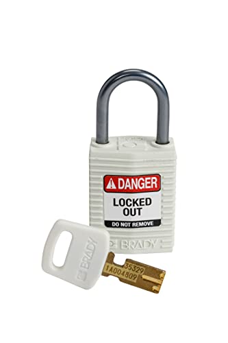 Image of Brady CPT-WHT-25AL-KD SafeKey Padlock, White, 2.6 in H x 1.25 in W x 0.75 in D