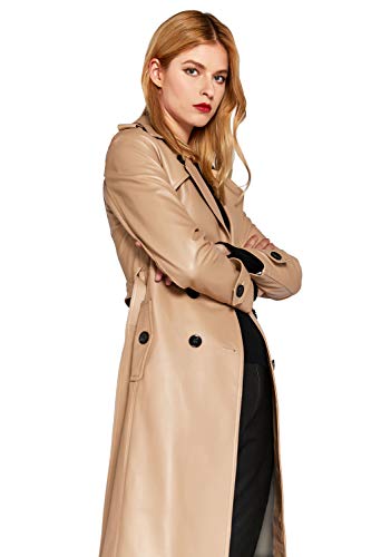 Women's Leather Trench Coat Lambskin Double Breasted Long Jacket Coat Camel3