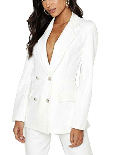 Image of Womens Ladies Double Breasted Military Gold Button Collared Duster Jacket Blazer 8-26 (Cream, UK 16-18 XL)