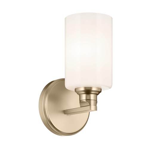 Image of Kichler Gioe 5 inch 1-Light Wall Sconce Bathroom Vanity Light with Opal Glass in Champagne Bronze, Damp Rated for Powder Room, Kitchen, Hallway, Bedroom (5 inch W x 9.5 inch H), 55224CPZ