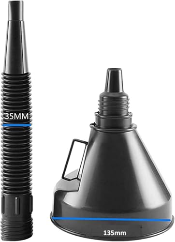 Biella Plastic Large Funnels Wide Mouth with Strainer - Oil Funnel Automotive Flexible with Hose for Cars and Motorcycles, Engine Oil, Liquid, Diesel, Kerosene and Gasoline (BLACK, PACK OF 2)