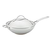 Anolon Nouvelle Stainless Steel Stir Fry Wok Pan with Lid and Helper Handle, 12 Inch, Silver
