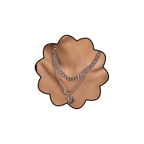 Rumtock Chunky Chain Silver Necklace with Puff Heart Pendant Double