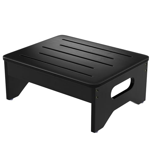 Wooden Toddler Step Stool for Adults & Kids, Non-Slip Rubber Feet, 6.5 Inch High, Lightweight Stepping Stool, 400 lbs Capacity, Bed Steps for High Beds, Bathroom & Kitchen, Black