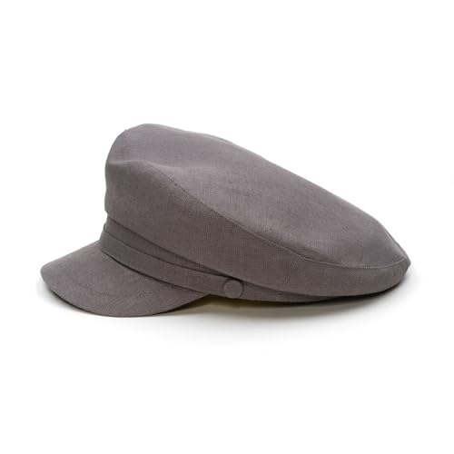 Sterkowski Model Pireus | 100% Linen Breton Cap for Men and Women | Boating Greek Fisherman Nautical Sailor Hat Seafarer Vintage Sun Protection Casual Summer Breathable Fashion Yachting Gray 58