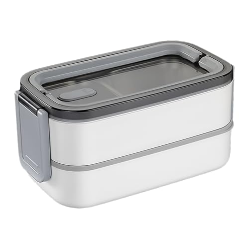 Lonchera térmica - Contenedor de comida de 2 niveles con asa | Lugrería de acero inoxidable, Contenedor para almacenar comidas, Ensaladera resistente a fugas para la escuela, viajes, trabajo, camping