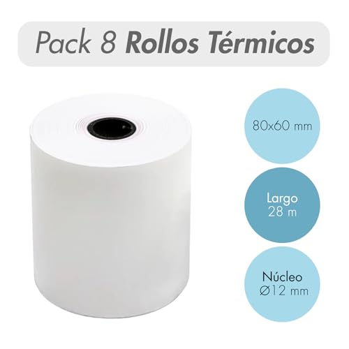 Dohe - Thermopapierrollen 80x60 mm (8 Stk.) - Kern ⌀12 mm, Länge 28 m, Belege für Kartenlesegeräte, Kassensysteme, Registrierkassen, POS- und EPOS-Drucker, Stärke 60 g/m², BPA-frei