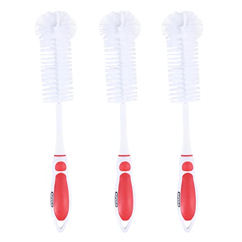Image of Superio Baby Bottle Brush Cleaner, Water Bottle Cleaner Brush Scrubber, Cup Brush Cleaner, Blue Bottle Washer with Long Handle Silicone Grip, (Red-3 Pack)