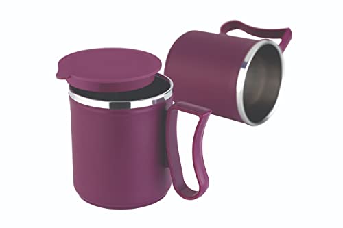 Image of HAPPI Coffee Mug with Lid Insulated Stainless Steel for Tea Milk Mug Inner Stylist Double Wall Cup for Home Office Restaurant Use Gift Pack of 1 Pcs (Purple)