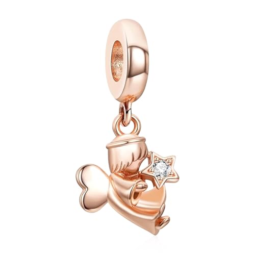 Image of S925 Sterling Silver Rose Gold Romantic Charm Pendant, Gifts for Family Friends Girlfriend, Valentine's Day Birthday Christmas Anniversary, Bracelet Necklace Bead Dangle Charm for Women Jewelry