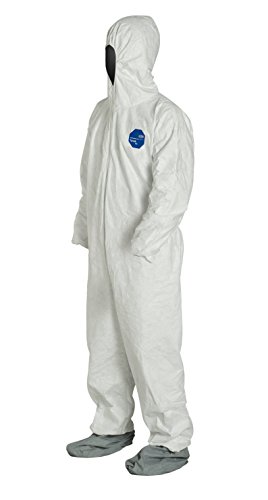 Dupont Tyvek 400 Disposable Protective Coverall With Elastic Cuffs, Attached Hood And Boots, White, Medium, 1-Pack #TOP3