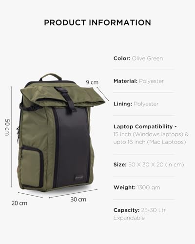 CarryPro HOBO25 V3.0 Roll-Top Zipper Laptop and Camera Travel Backpack (25-30L), Fits 16'' Inch Laptop, Removable Camera Box, Water-Resistant + Raincover, 2-Yr Warranty – For Work, College & Travel