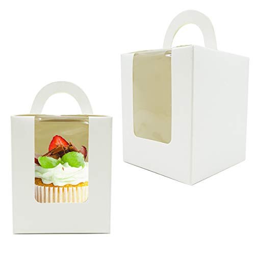 White Cupcake Boxes Single Individual, 1 Cupcake Boxes with Inserts, Muffins Cupcake Carrier